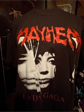 New Black Lady Gaga Tee with Red and White Print